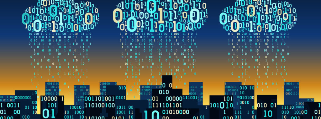 smartcity ville intelligente représentant l'échange avec des nuages de données